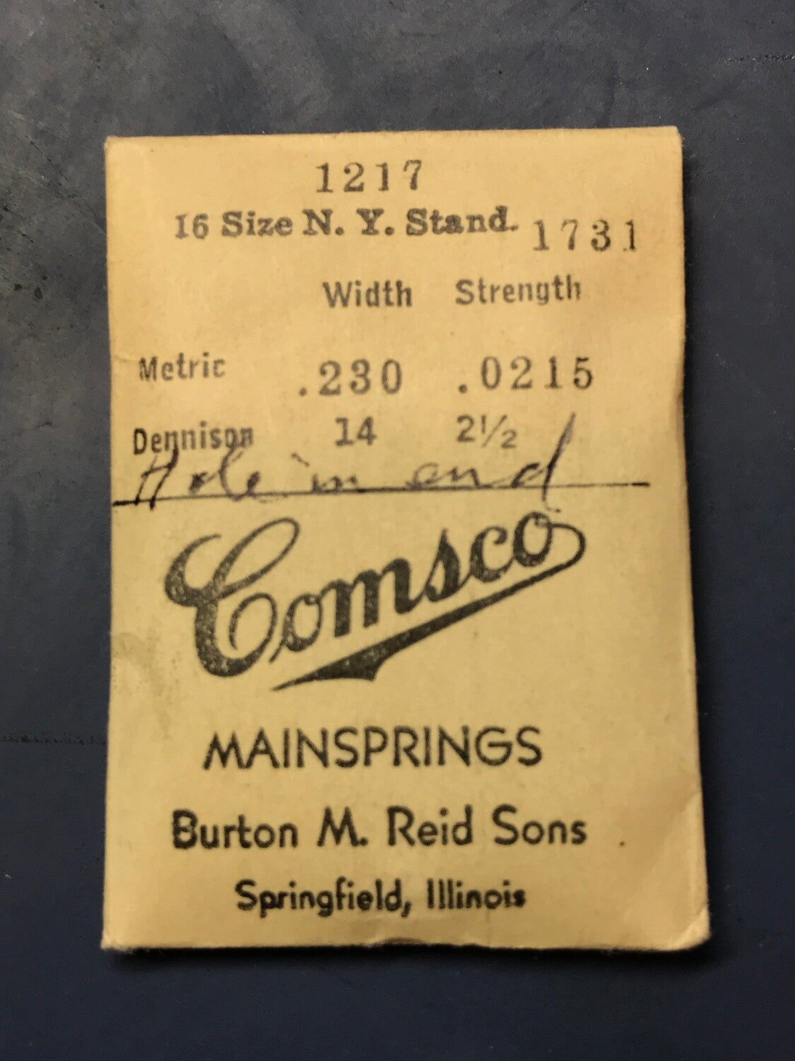 Comsco Mainspring #1217 for 16s N.Y. Standard Factory No. 1731 - Steel
