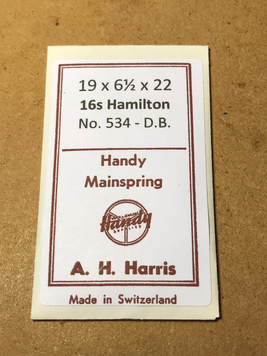 A.H. Harris Handy Mainspring for Hamilton 534 for 16s - Steel