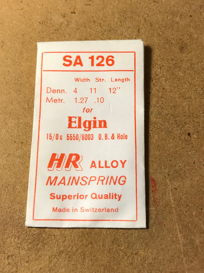 HR Mainspring SA126 for Elgin 15/0s Factory No. 5550 / 6003 - Alloy