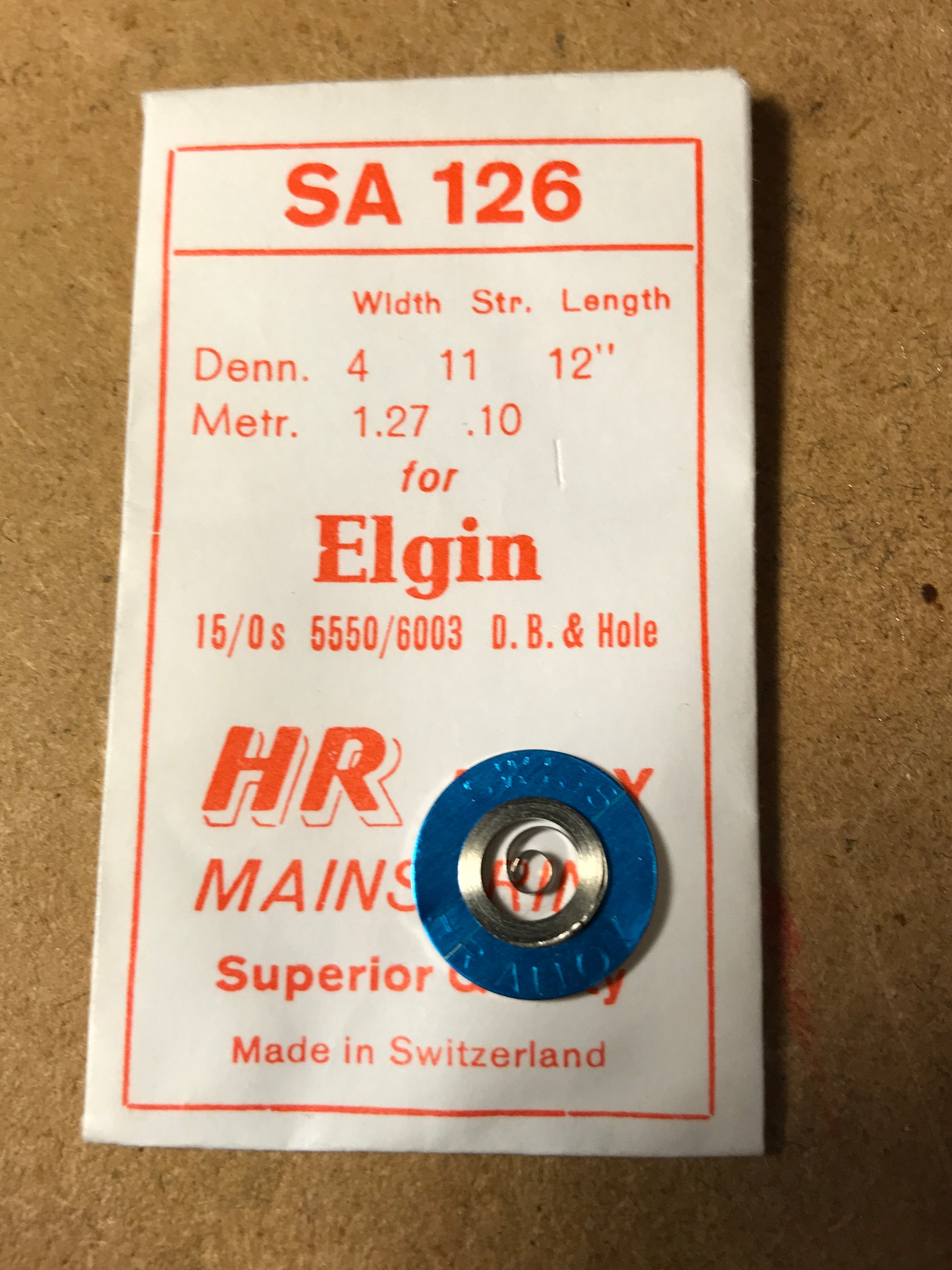 HR Mainspring SA126 for Elgin 15/0s Factory No. 5550 / 6003 - Alloy