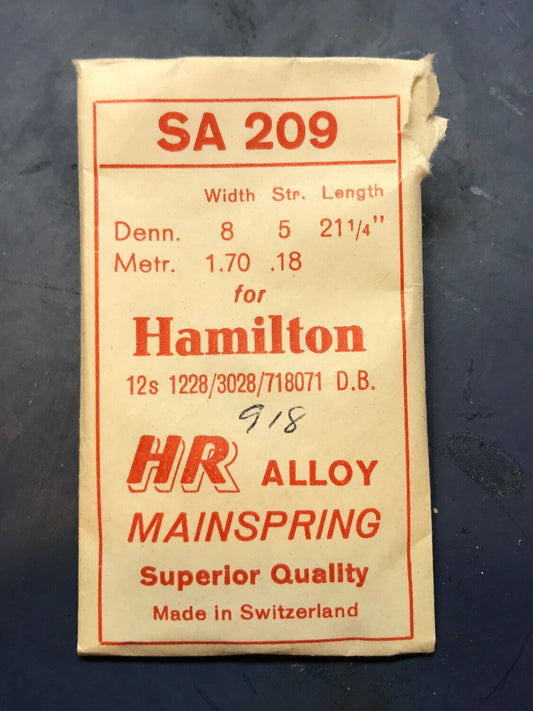 HR Mainspring SA209 for 12s Hamilton #718071 / 1228 / 3028 - Alloy