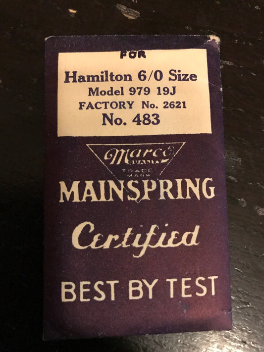 Marco Mainspring #483 for Hamilton 6/0s Model 979 No. 2621 - Steel
