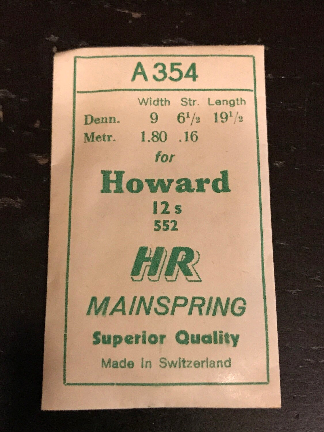 HR Mainspring A354 for Howard 12s No. 552 - Steel