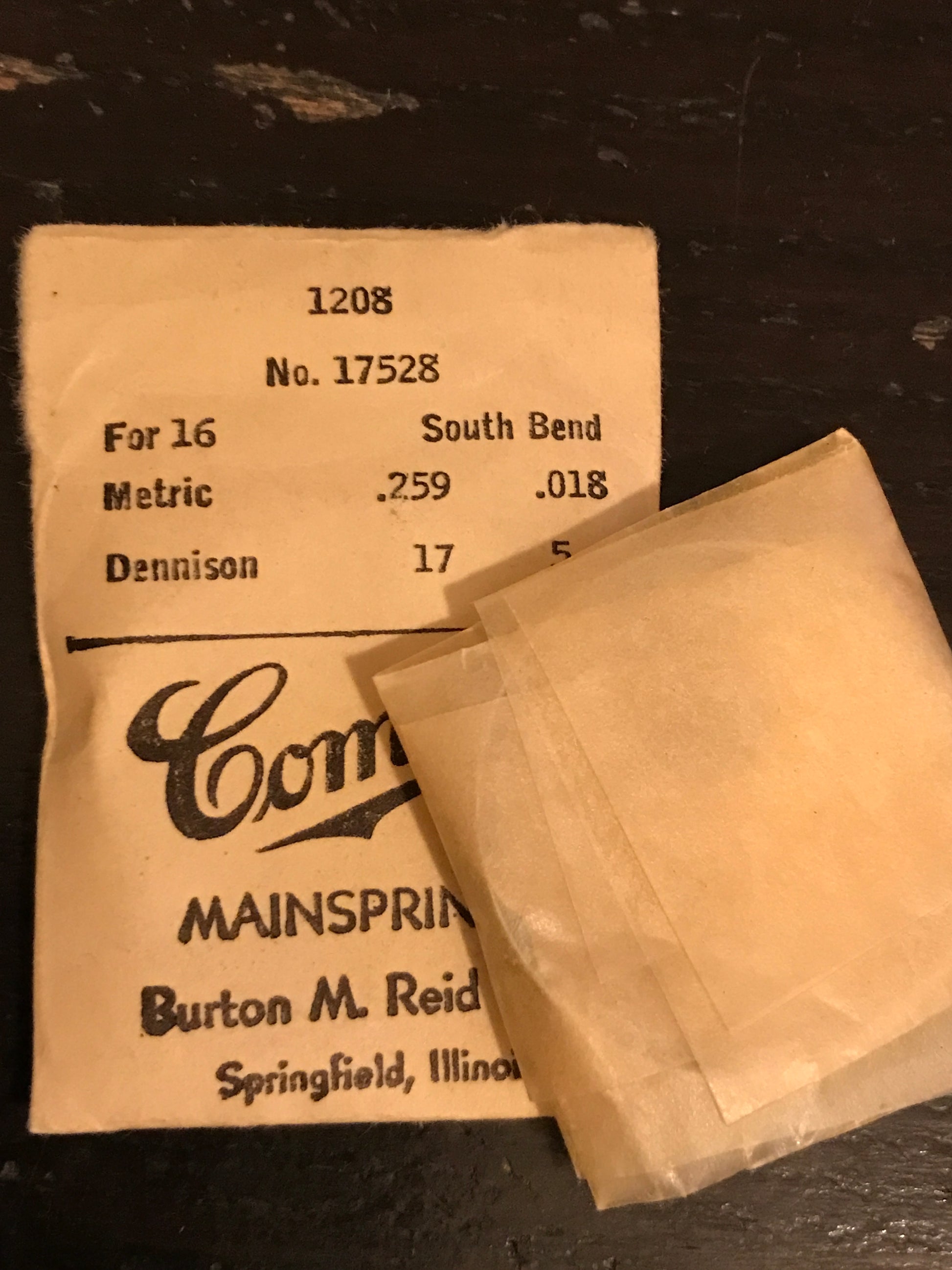 Comsco Mainspring #1208 for 16s South Bend Factory No. 17528 - Steel