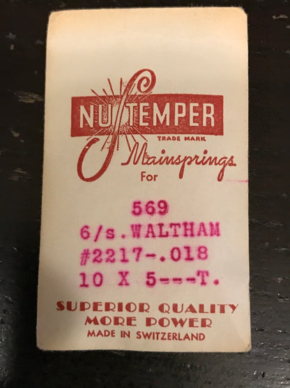 NuTemper Mainspring #569 for Waltham 6s Factory No. 2217 - Steel