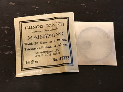 Illinois Factory Mainspring Factory No. 47333 for 16s movements - Steel