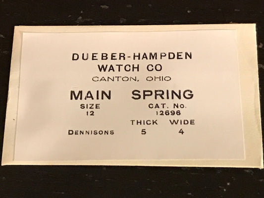 Hampden Factory Mainspring 12s No. Factory No. 12696 - Steel