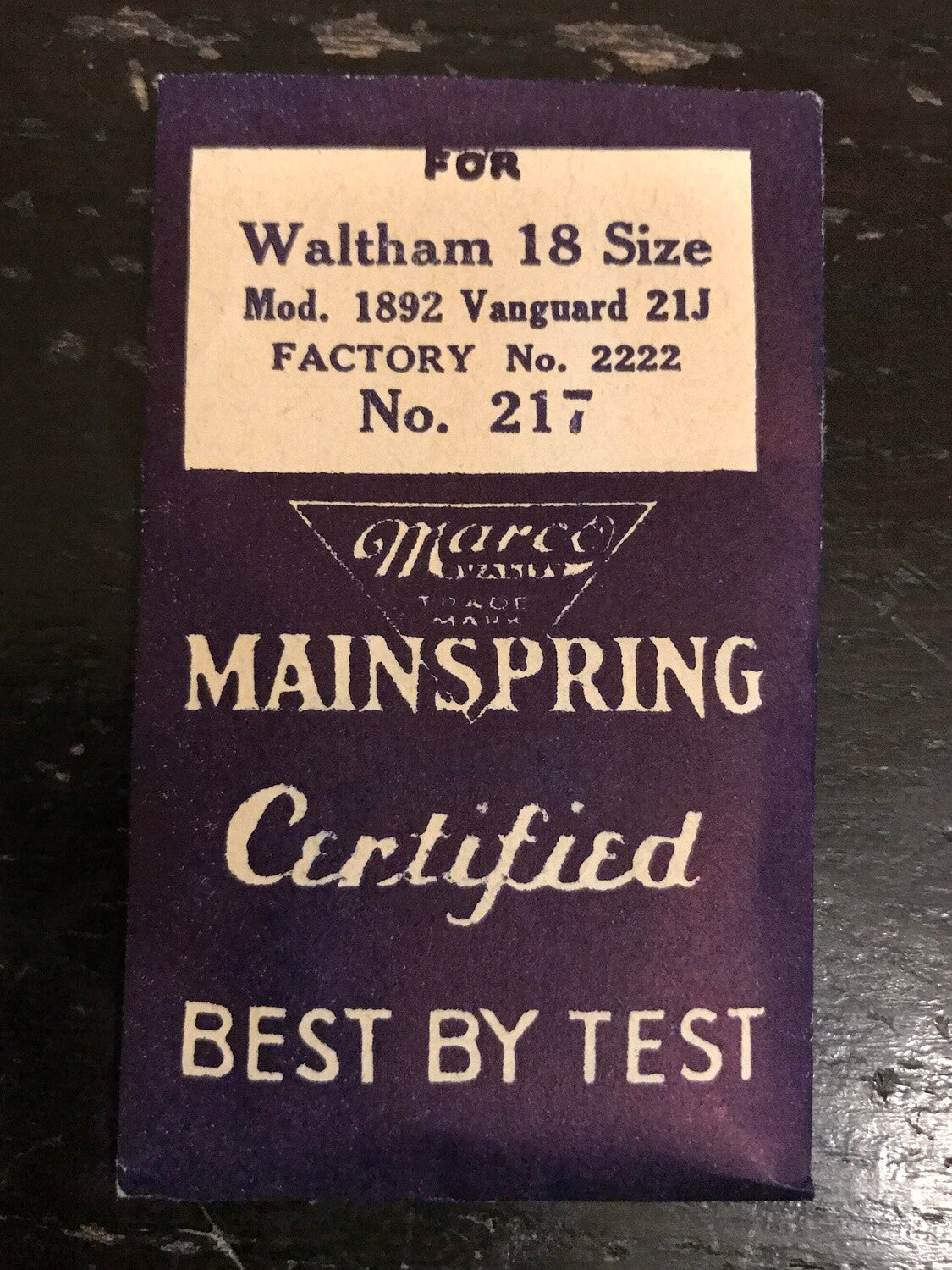 Marco Mainspring #217 for 18s Waltham 21j Model 1892 # 2222 - Steel