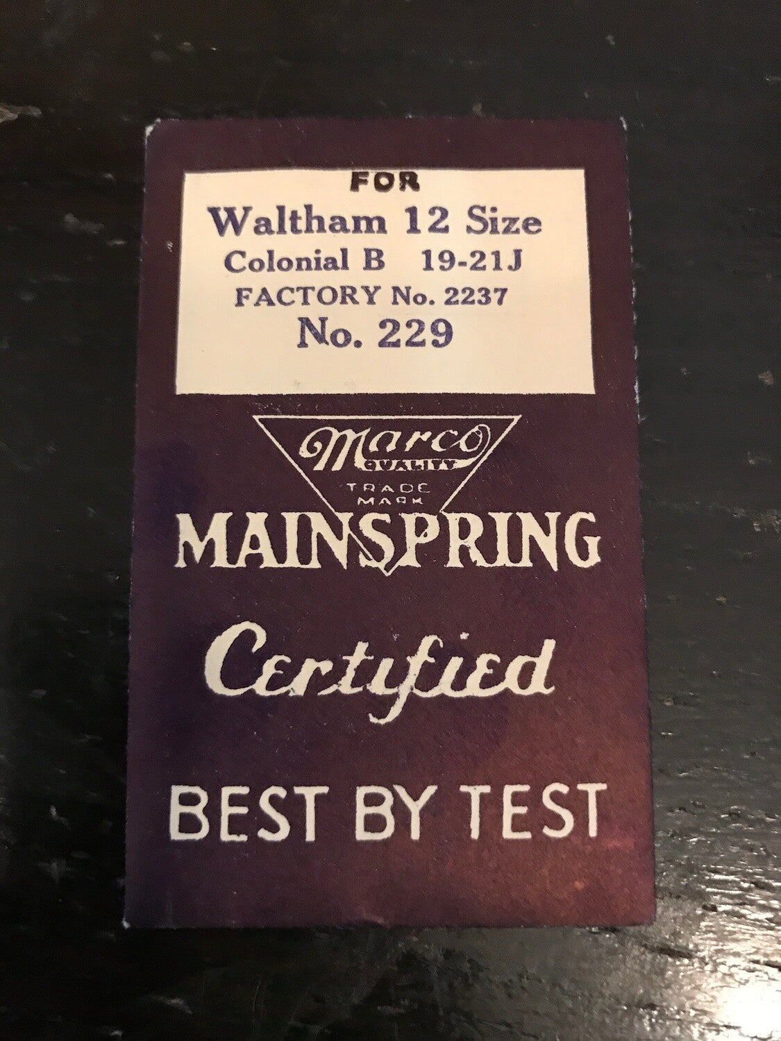 Marco Mainspring #229 for Waltham Colonial Series Model B 19j & 21j #2237 - Steel