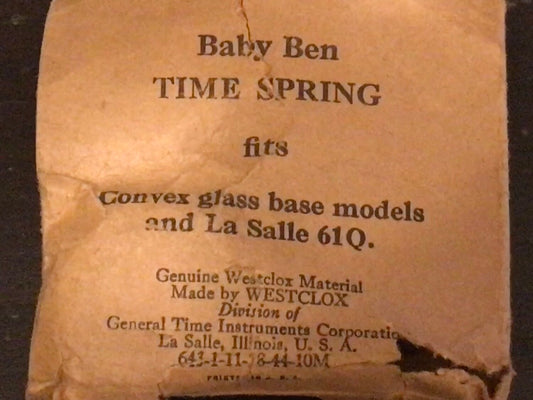 Westclox Factory Baby Ben TIME Spring For La Salle 61Q
