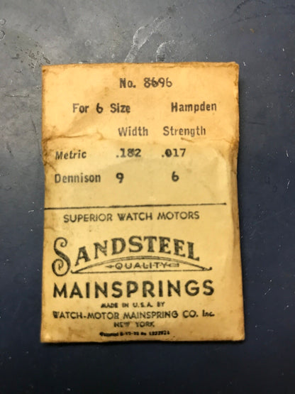 Sandsteel Mainspring for 6s Hampden Factory No. 8696 - Steel