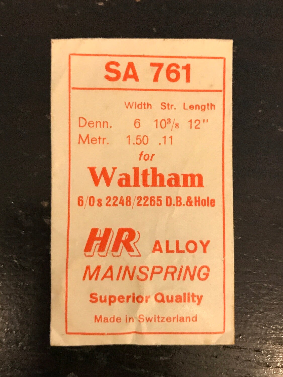 HR Mainspring SA761 for Waltham 6/0s Factory No. 2248 / 2265 - Alloy