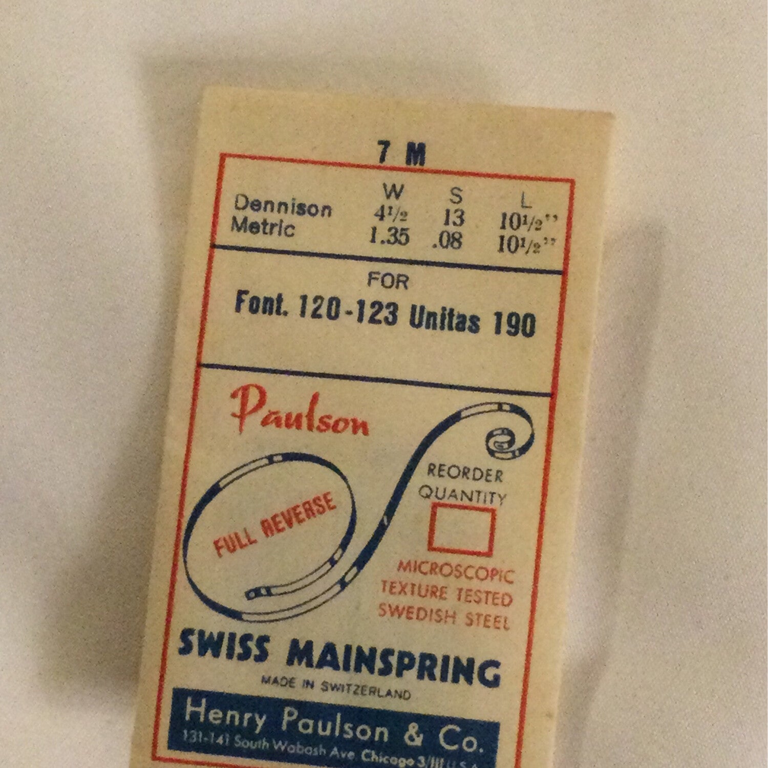 Paulson Mainspring No.7M for Font 120 - 123 & Unitas 190 - Steel