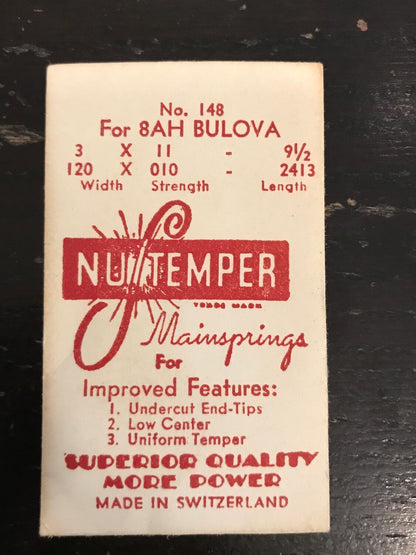 NuTemper Mainspring No. 148 for Bulova 8AH movements - Steel