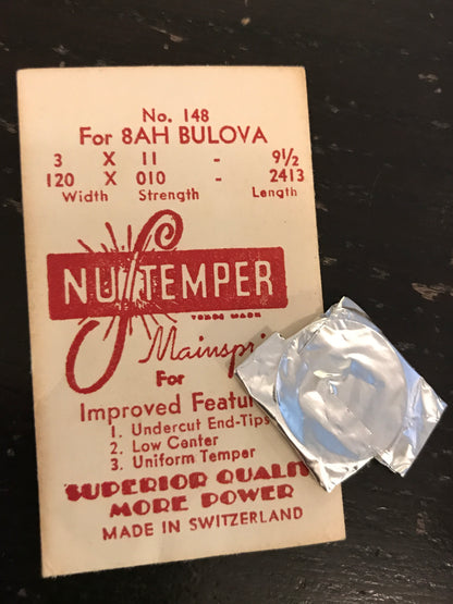 NuTemper Mainspring No. 148 for Bulova 8AH movements - Steel