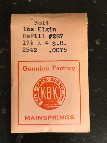 KBK Mainspring #3814 for Elgin 16s No. 2542 - Steel