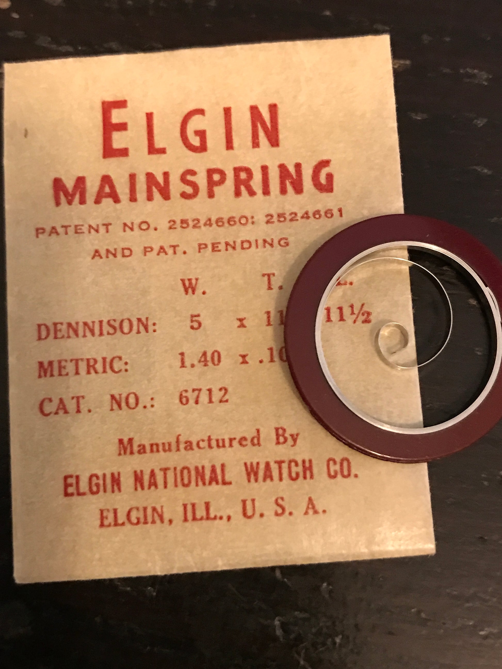 Elgin Mainspring 5/0s Grade 880 - STA 412B No. 6712 - Alloy