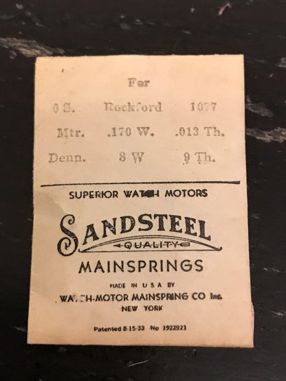 Sandsteel Mainspring for Rockford 0s Factory No. 1077- Steel