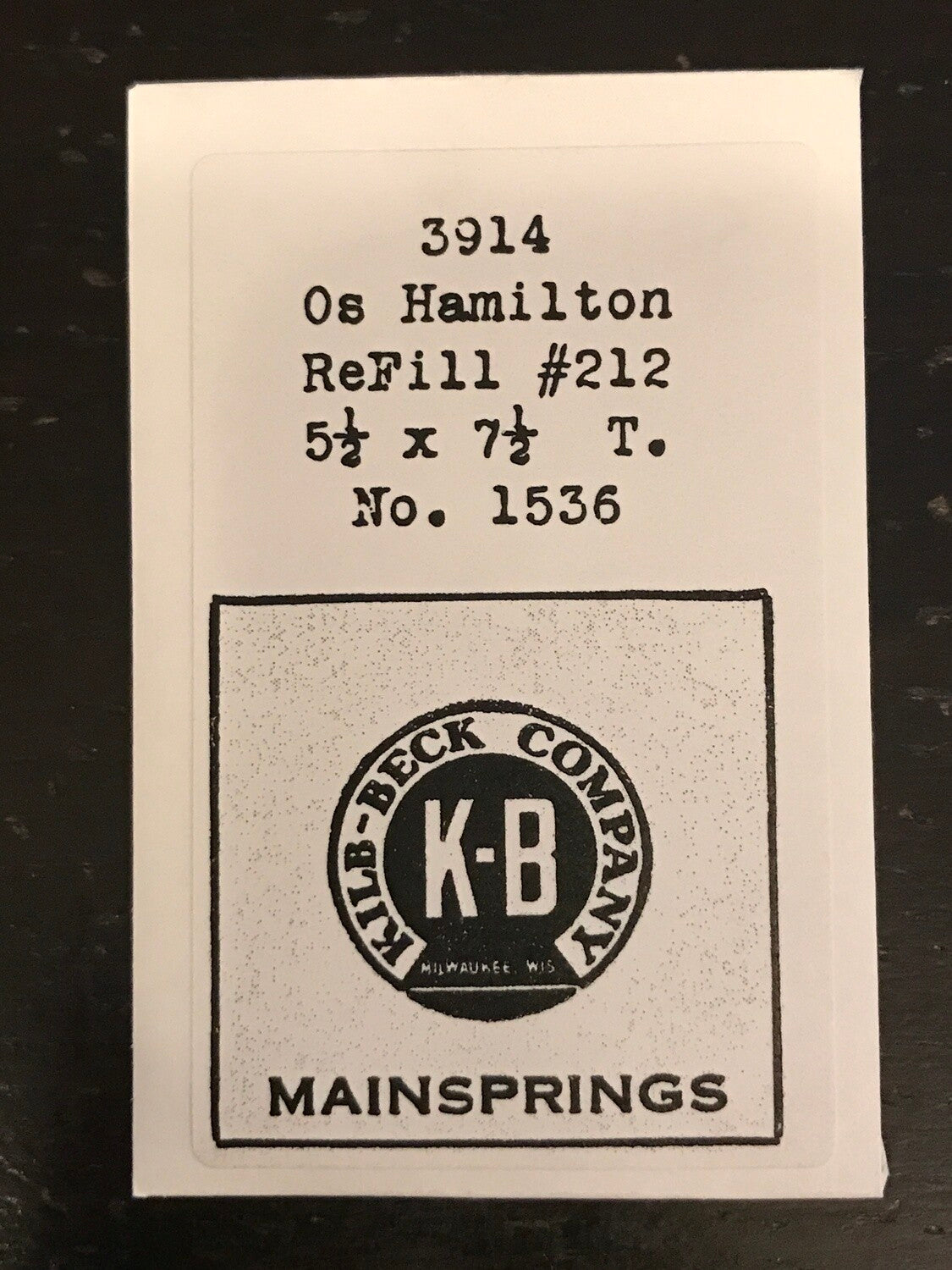 Kilb-Beck Mainspring #3914 for Hamilton 0s No. 1536 - Steel