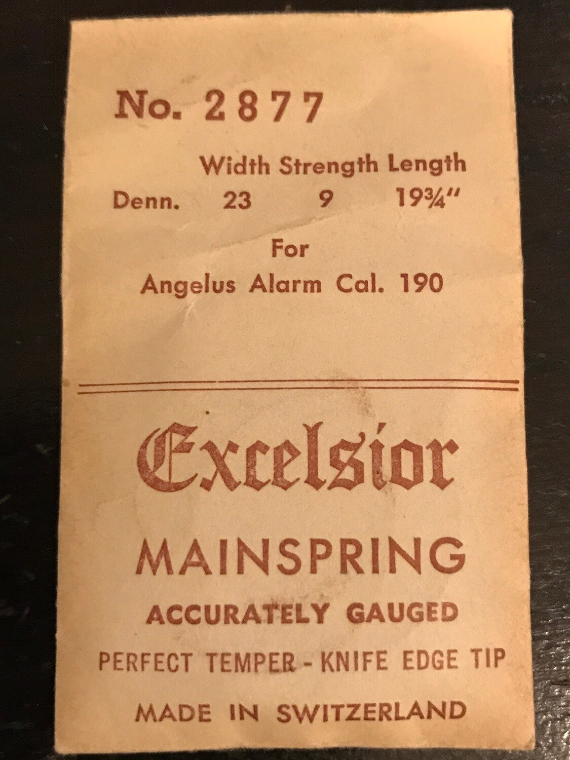 Excelsior #2877 Mainspring for Angelus Alarm / Travel Clock caliber 190 - ALARM side