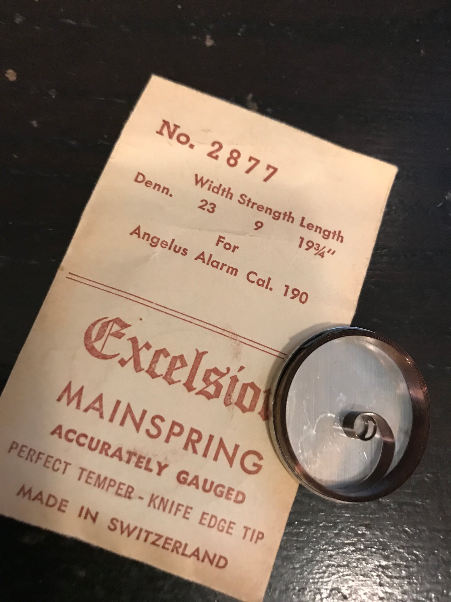 Excelsior #2877 Mainspring for Angelus Alarm / Travel Clock caliber 190 - ALARM side