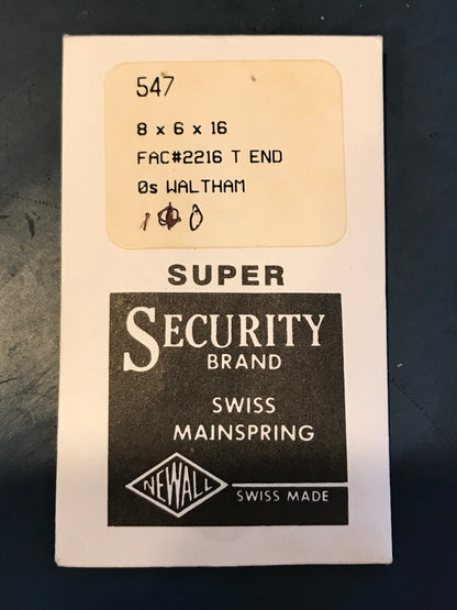 Newall SUPER Security Mainspring #547 for 0s Waltham No. 2216 - Alloy