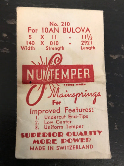 NuTemper Mainspring No. 210 for Bulova 10AN movements - steel