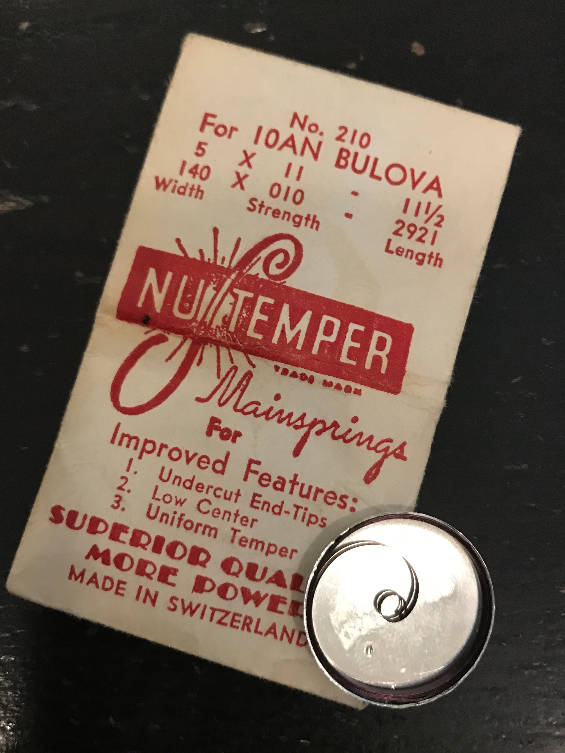 NuTemper Mainspring No. 210 for Bulova 10AN movements - steel