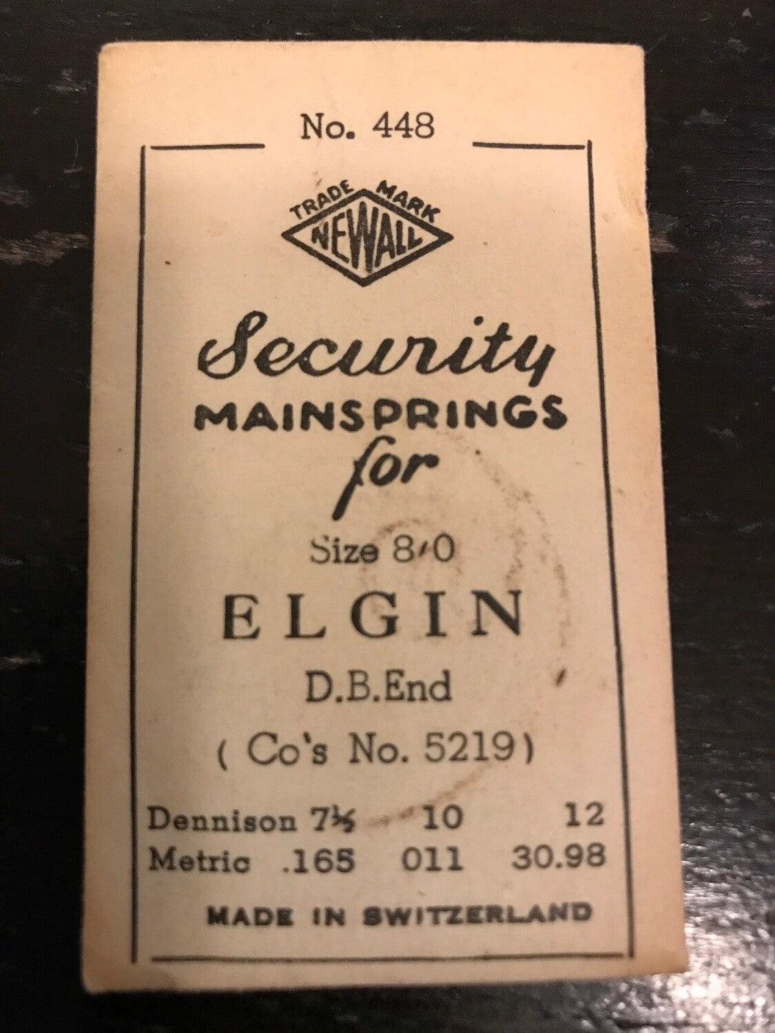 Newall Security Mainspring #448 for Elgin 8/0s Factory No. 5219 - Steel