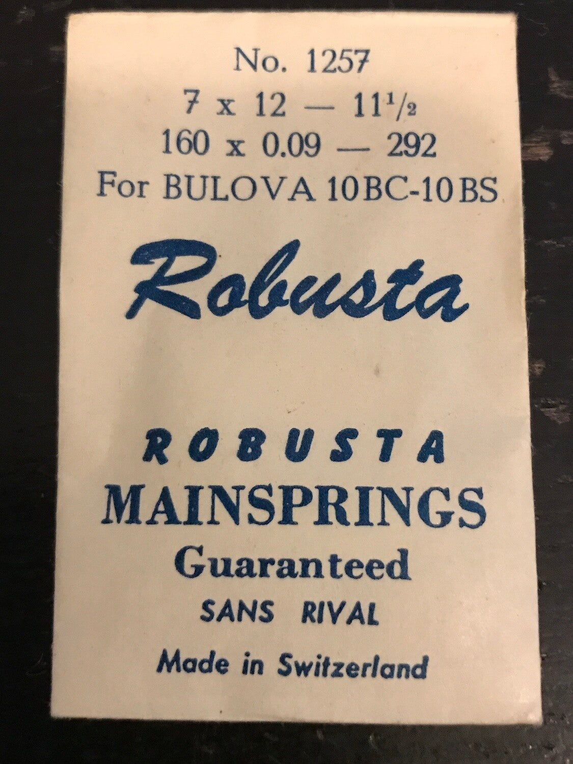 Robusta Mainspring No. 1257 for Bulova 10BC, 10BS - Steel