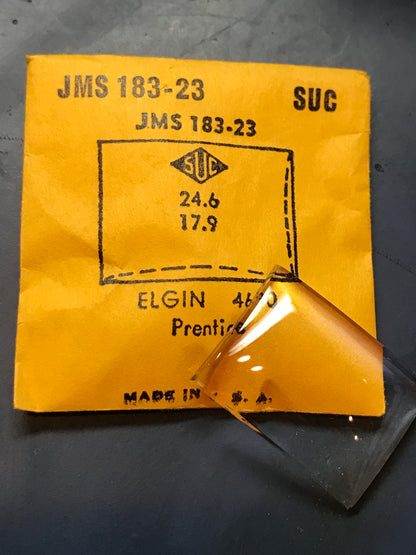 SUC Crystal JMS 183-23 for ELGIN Prentice - 24.6 x 17.9mm - New