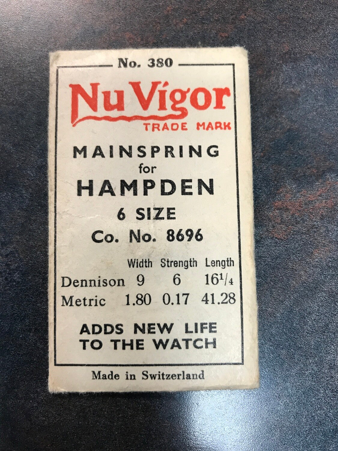 NuVigor Mainspring #380 for 6s Hampden Factory No. 8696 - Steel