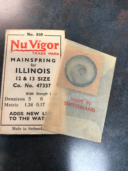 NuVigor Mainspring #310 for Illinois 12s movements Factory No. 47337 - Steel