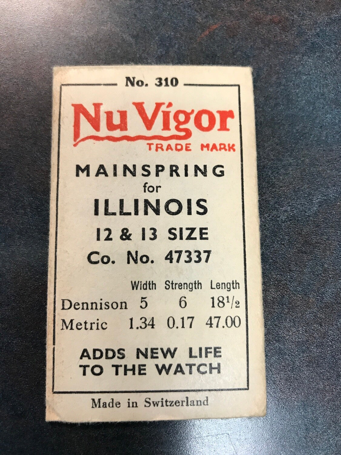 NuVigor Mainspring #310 for Illinois 12s movements Factory No. 47337 - Steel