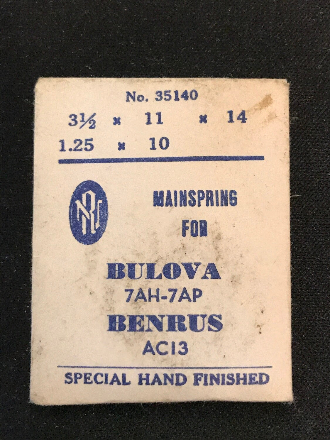 RN Mainspring No. 35140 for Bulova 7AH, 7AP & Benrus AC13 movements - Steel