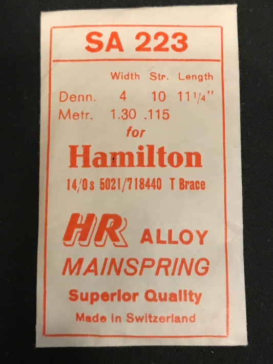HR Mainspring SA223 for Hamilton 14/0s Factory No. 5021 / 718440 - Alloy