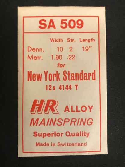 HR Mainspring SA509 for 12s NY Standard Factory No. 4144 - Alloy