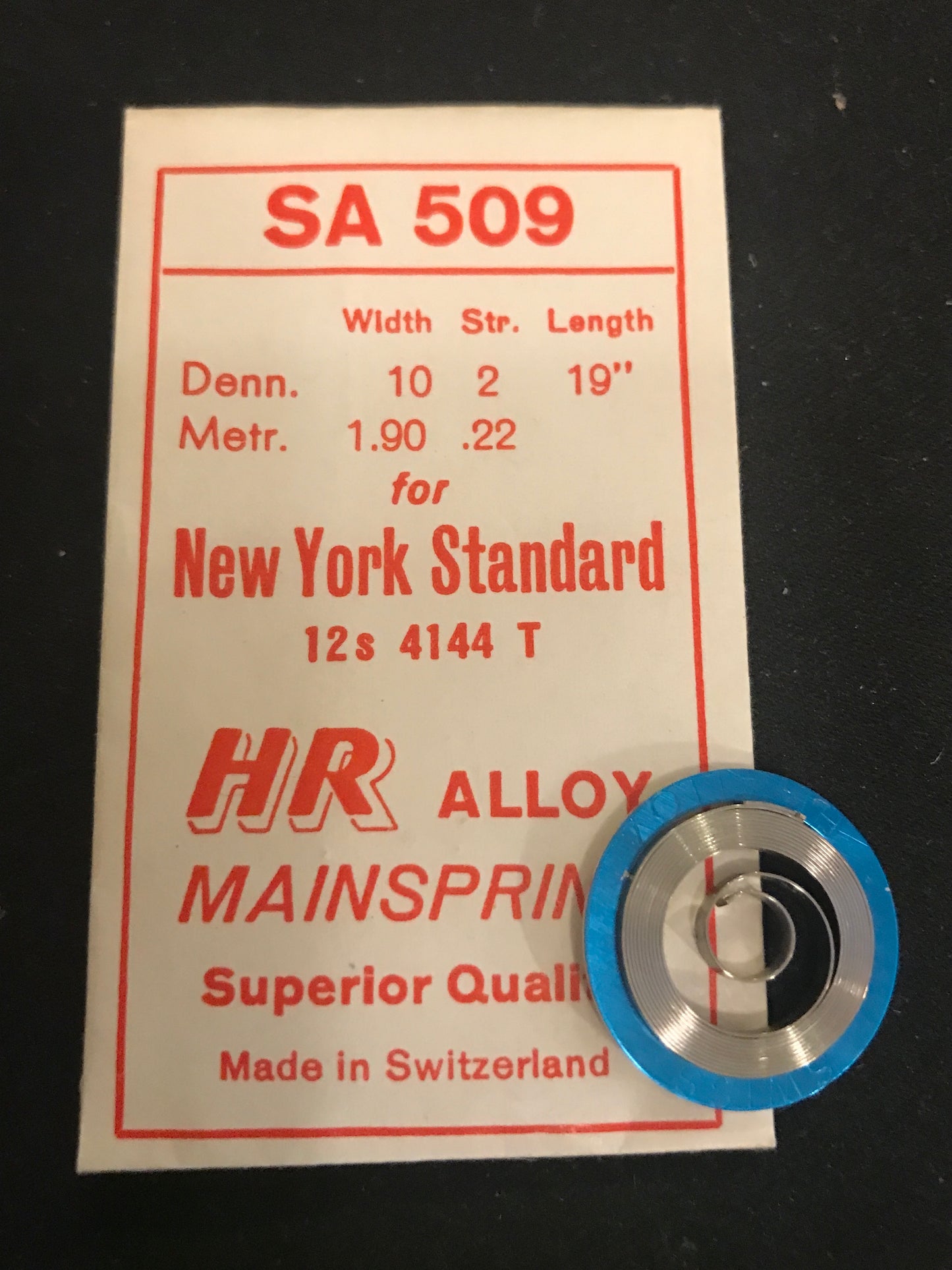 HR Mainspring SA509 for 12s NY Standard Factory No. 4144 - Alloy