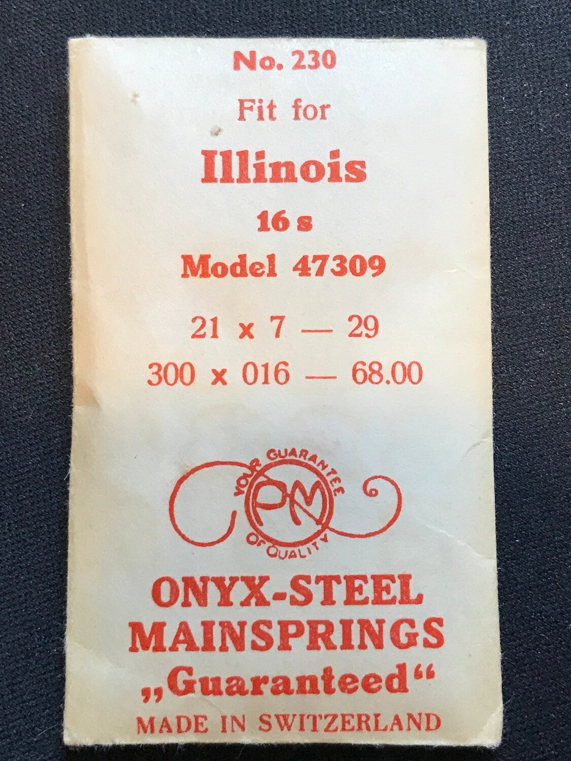 PM Mainspring #230 for Illinois 16s 60hr Factory No. 47309 - Steel