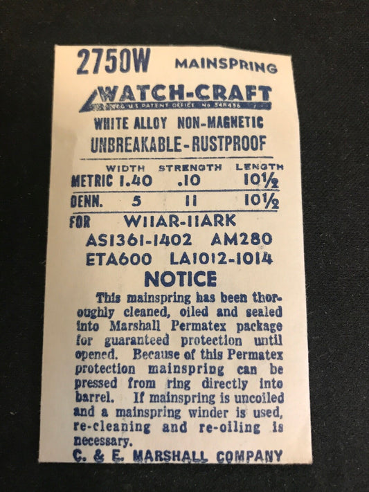 Marco Mainspring #2750W for Wittnauer Caliber 11AR & 11ARK - Allloy