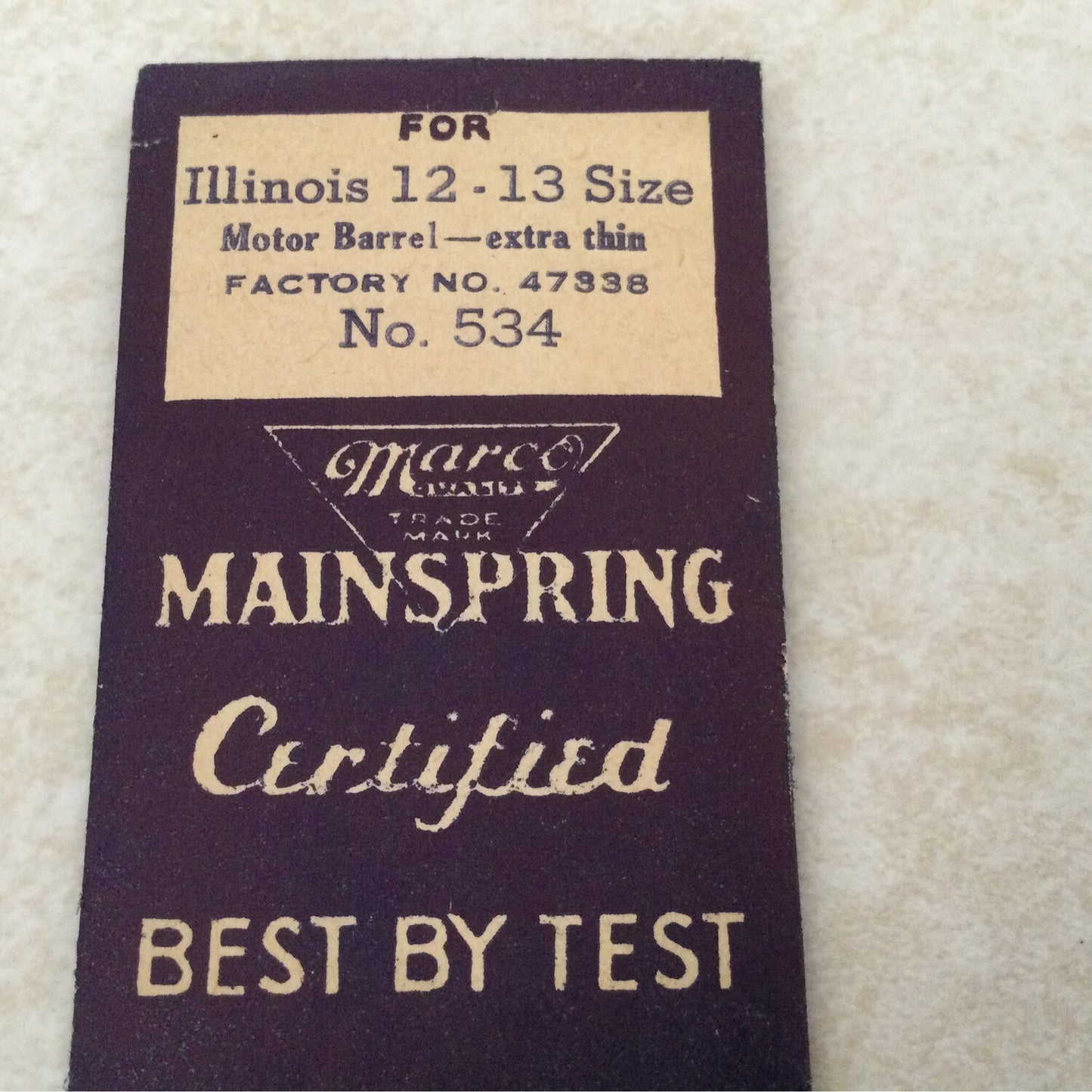 Marco Mainspring #534 for Illinois 12s movements Factory No. 47338 - Steel