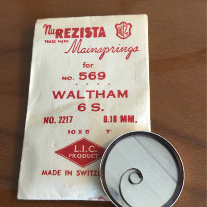NuRezista Mainspring #569 for Waltham 6s Factory No. 2217 - Steel