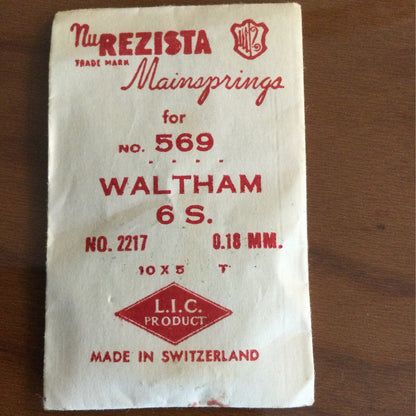 NuRezista Mainspring #569 for Waltham 6s Factory No. 2217 - Steel