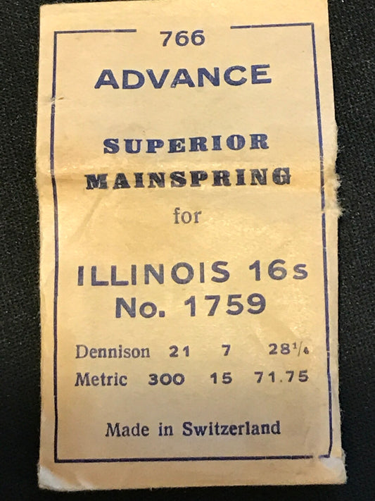 Advance Superior Mainspring #766 for Illinois 16s 60hr MB  No. 1759 / 47310 - Steel