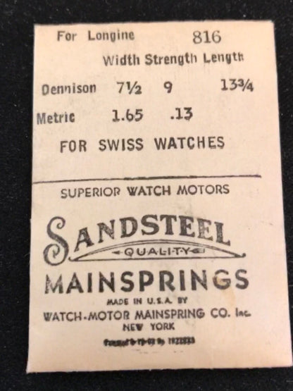 Sandsteel Mainspring #816 for Longines 13/33 & 13/34 - Steel
