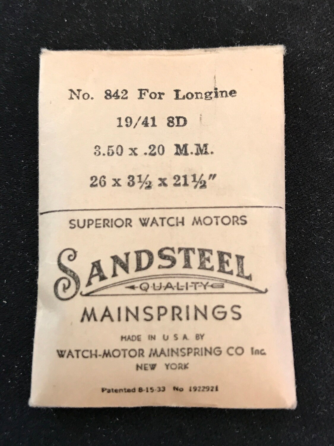 Sandsteel Mainspring #842 for Longines caliber 19/41 8-Day - Steel