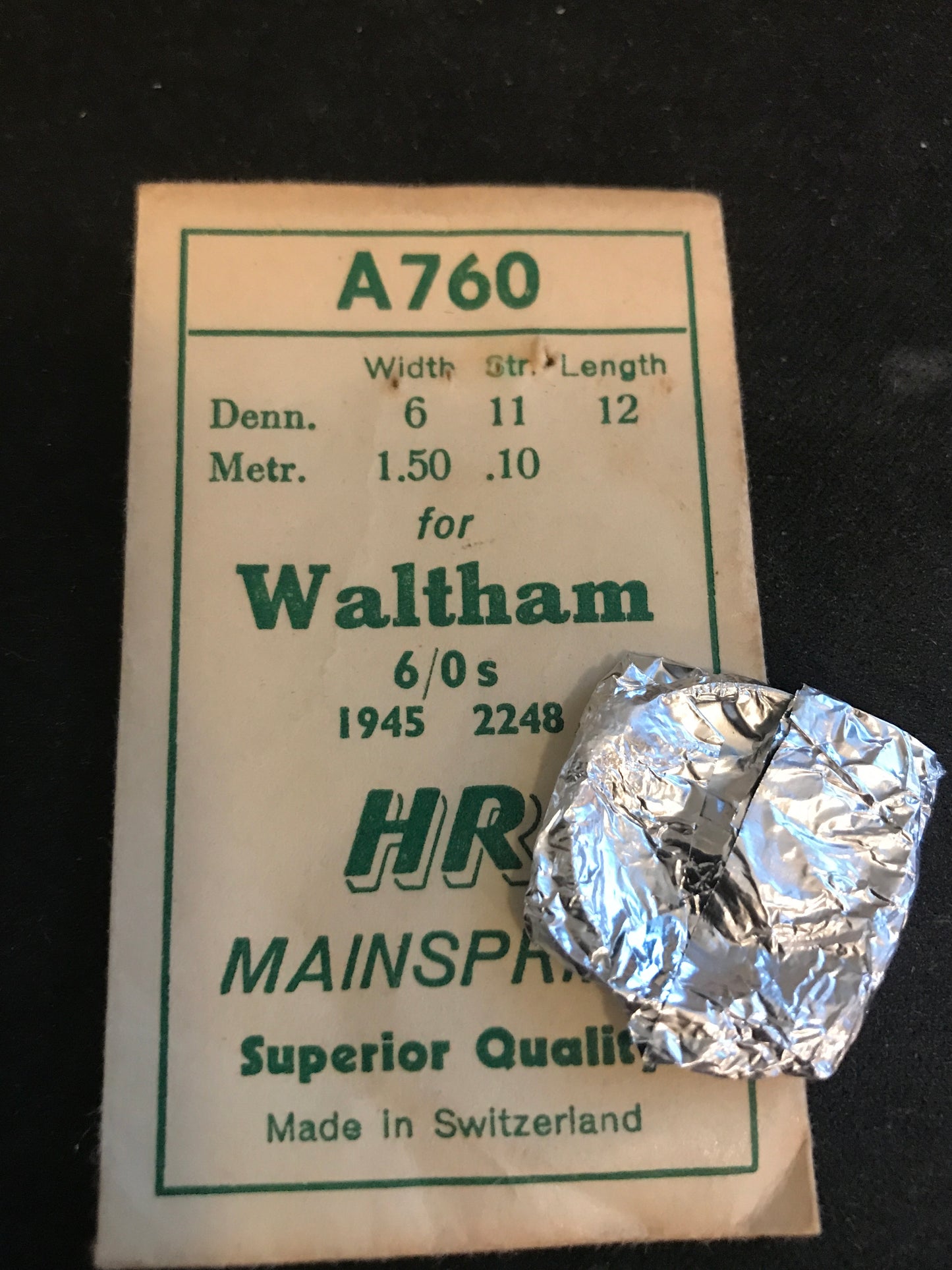 HR Mainspring A760 for Waltham 6/0s "C" & "D" Model 1945 No. 2248 - Steel