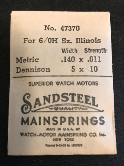 Sandsteel Mainspring for Illinois 6/0s Factory No. 47370 - Steel