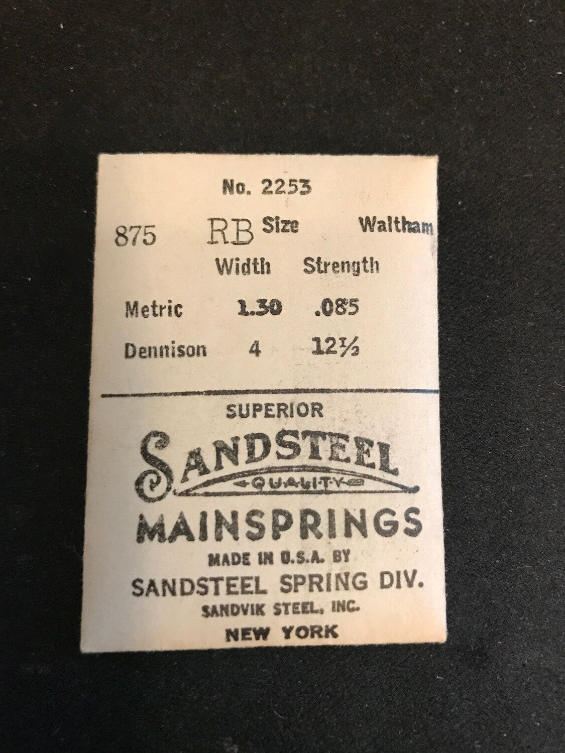 Sandsteel Mainspring for Waltham 8¾ Ligne Model 875 No. 2253 - Steel