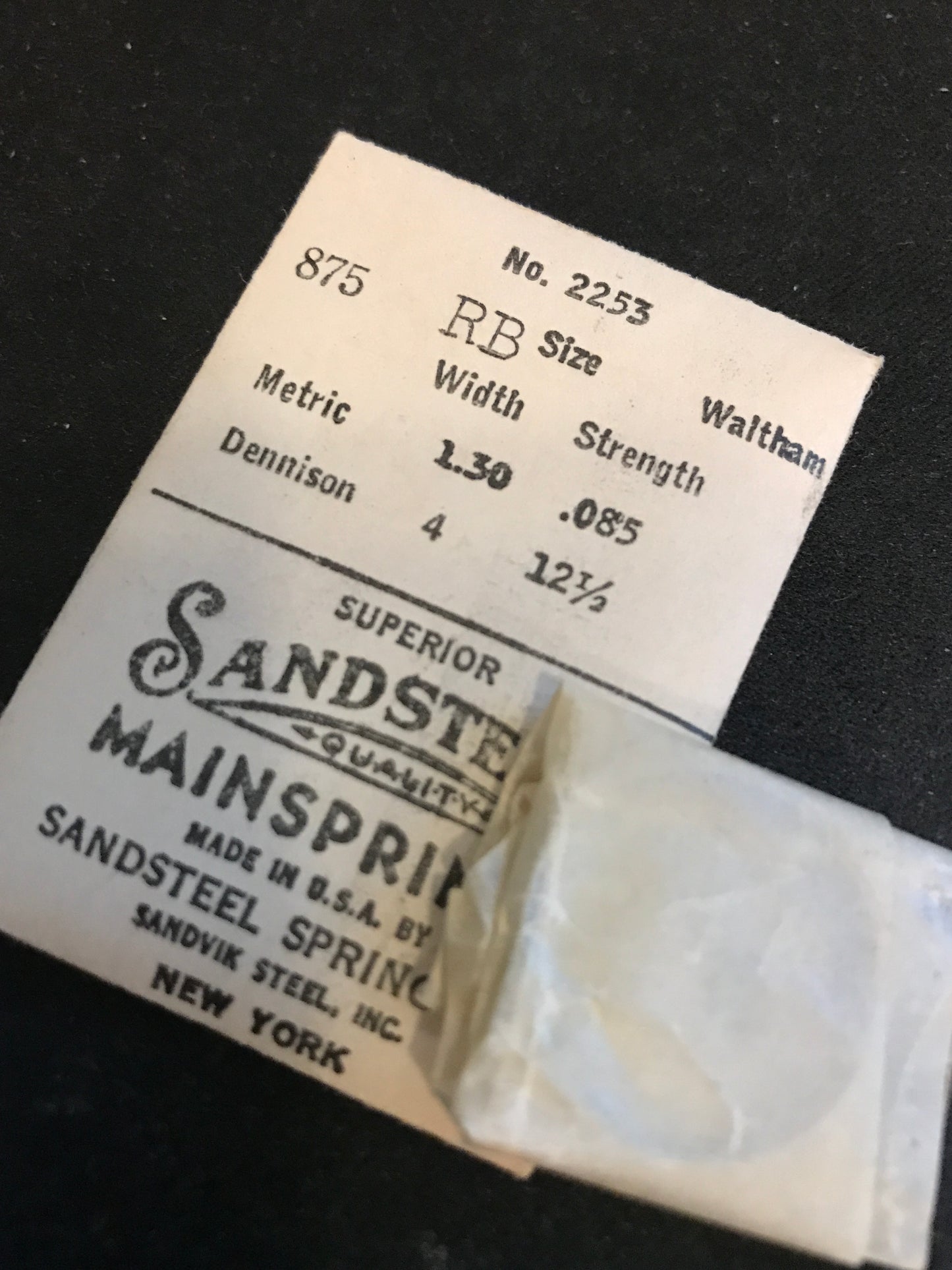 Sandsteel Mainspring for Waltham 8¾ Ligne Model 875 No. 2253 - Steel